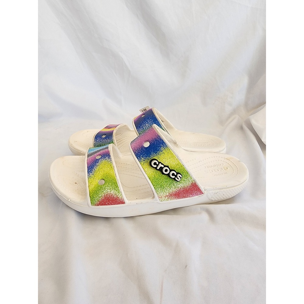 Crocs Classic Sandal Rainbow Glitter Slides Womens 10 Mens 8 White Multi Color - Picture 4 of 9